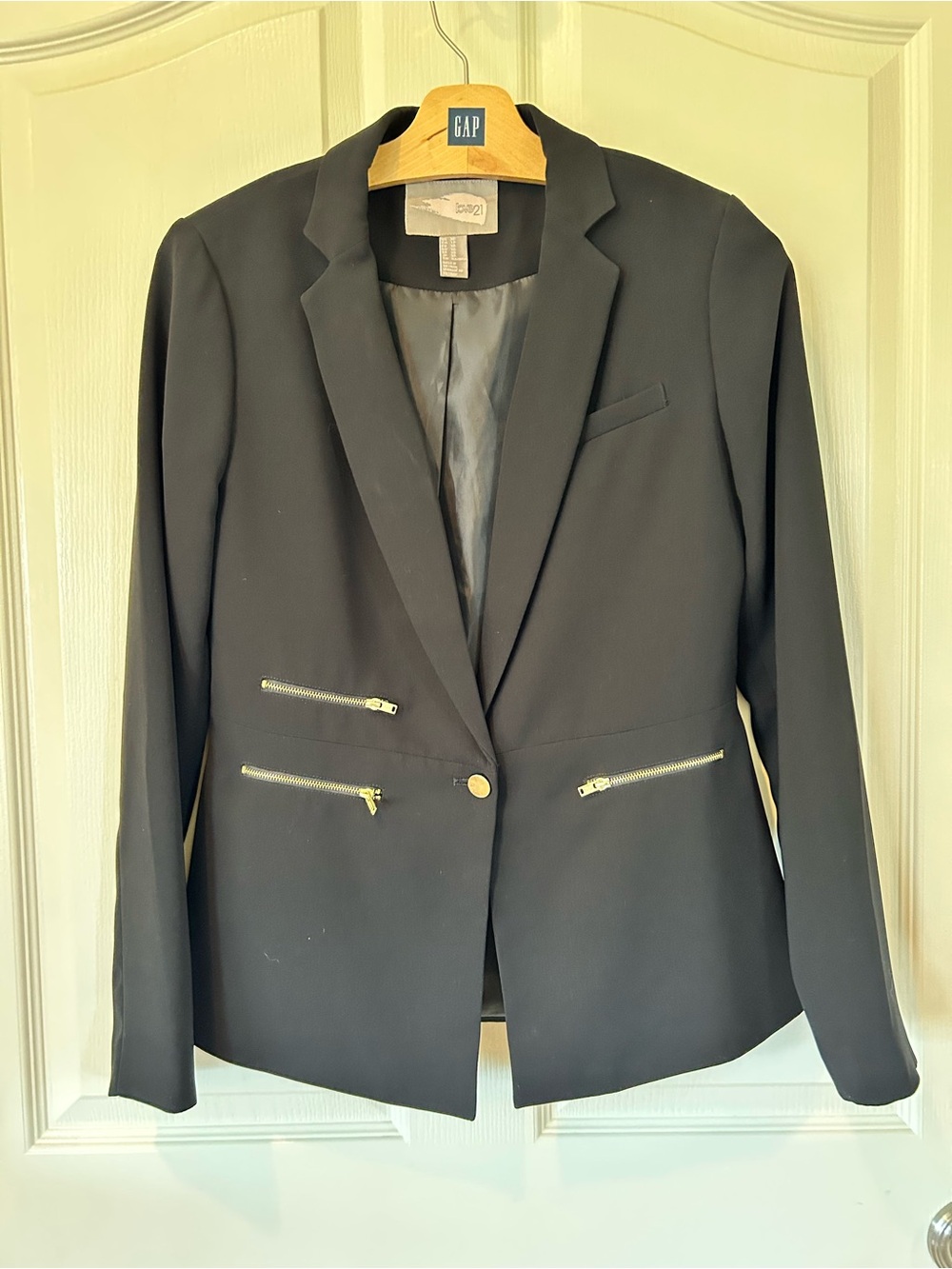 Forever 21 Black Women's Single-Button Blazer with Gold Zippers